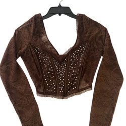 VICTORIA’S SECRET bedazzled brown lace corset top 
