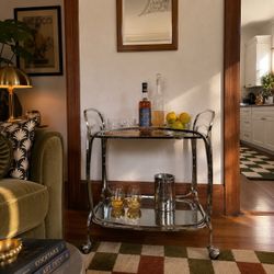 West Elm Chrome & Foxed Mirrored Bar Cart