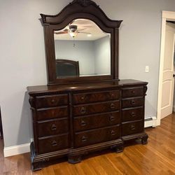 Solid Wood Antique Dresser, Nightstand And Mirror