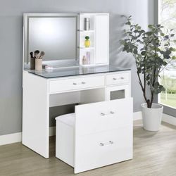 2-drawer Vanity Set with LED Mirror White High Gloss