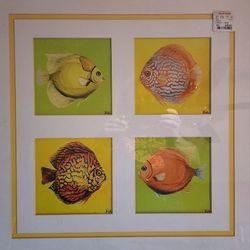 Four Fish Modern Art . White Wood Frame