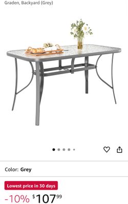 TLSUNNY Patio Outdoor Table W/ 1.69″ Umbrella Hole, 30"X 55" Rectangular Tempered Glass Patio Dining Table for 6, Outdoor Metal Furniture, All-Weather