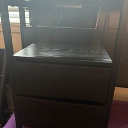 Black Nightstand LED 2 Drawers 