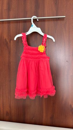 Girls Red Ruffle Dress with Flower Detail