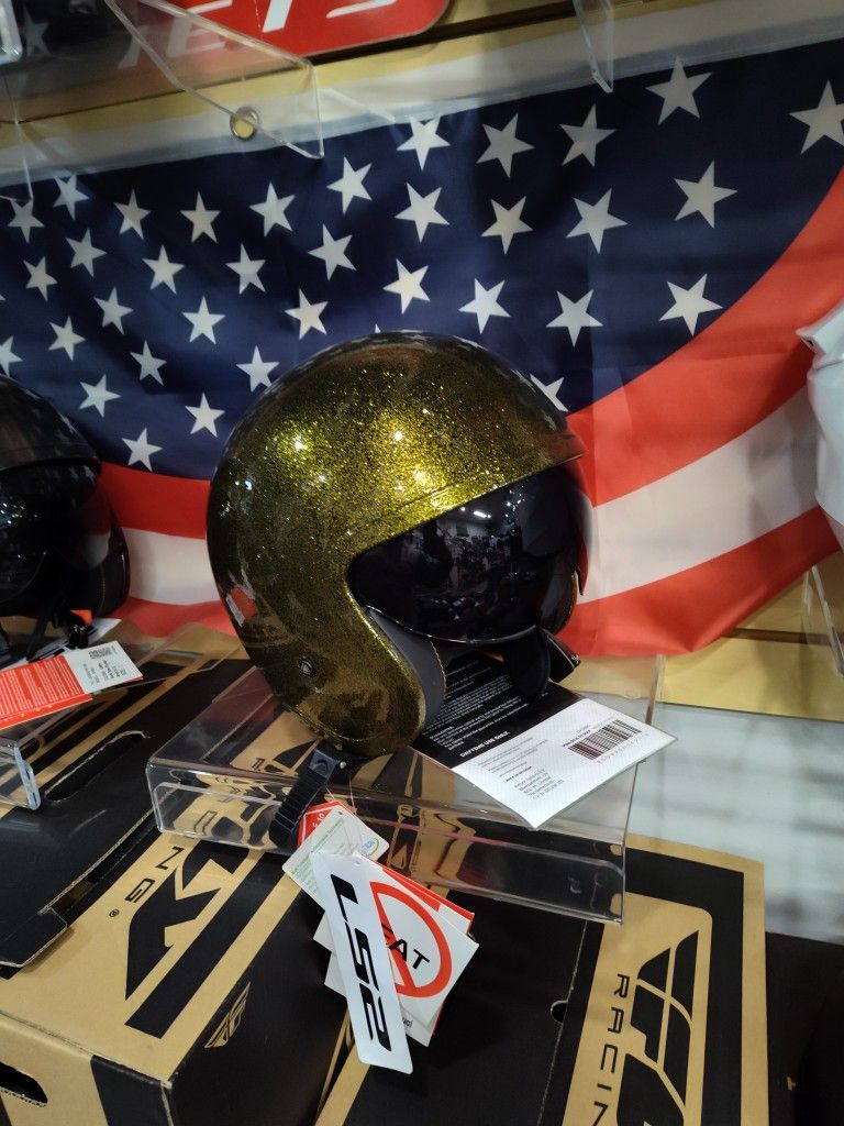 Motorcycle Open Face Helmet Retro Style Gold Glitter Special Deal