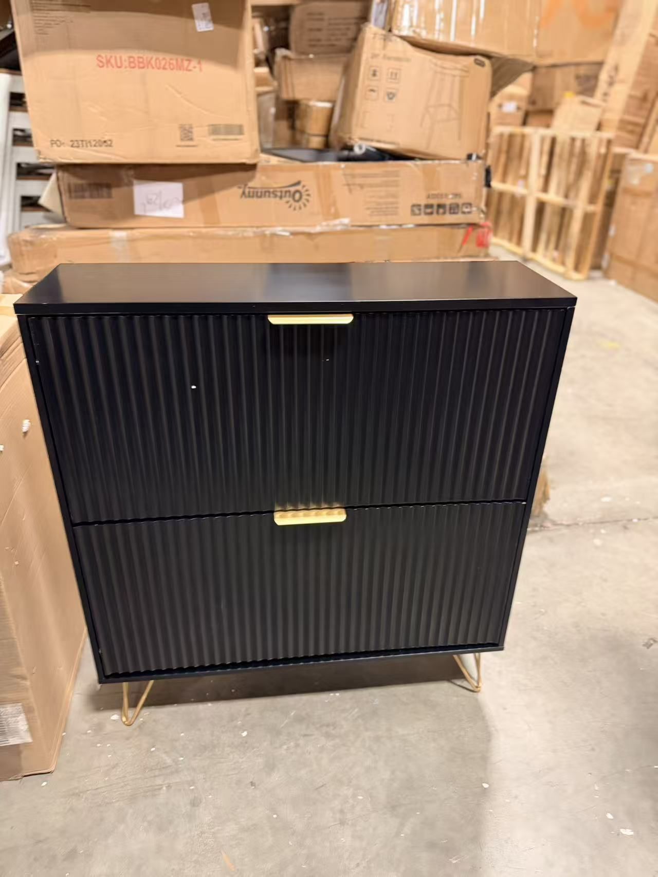 Shoe Storage Cabinet with 2 Flip Drawers, 31.5" W Fluted Shoe Cabinet for Entryway black $90