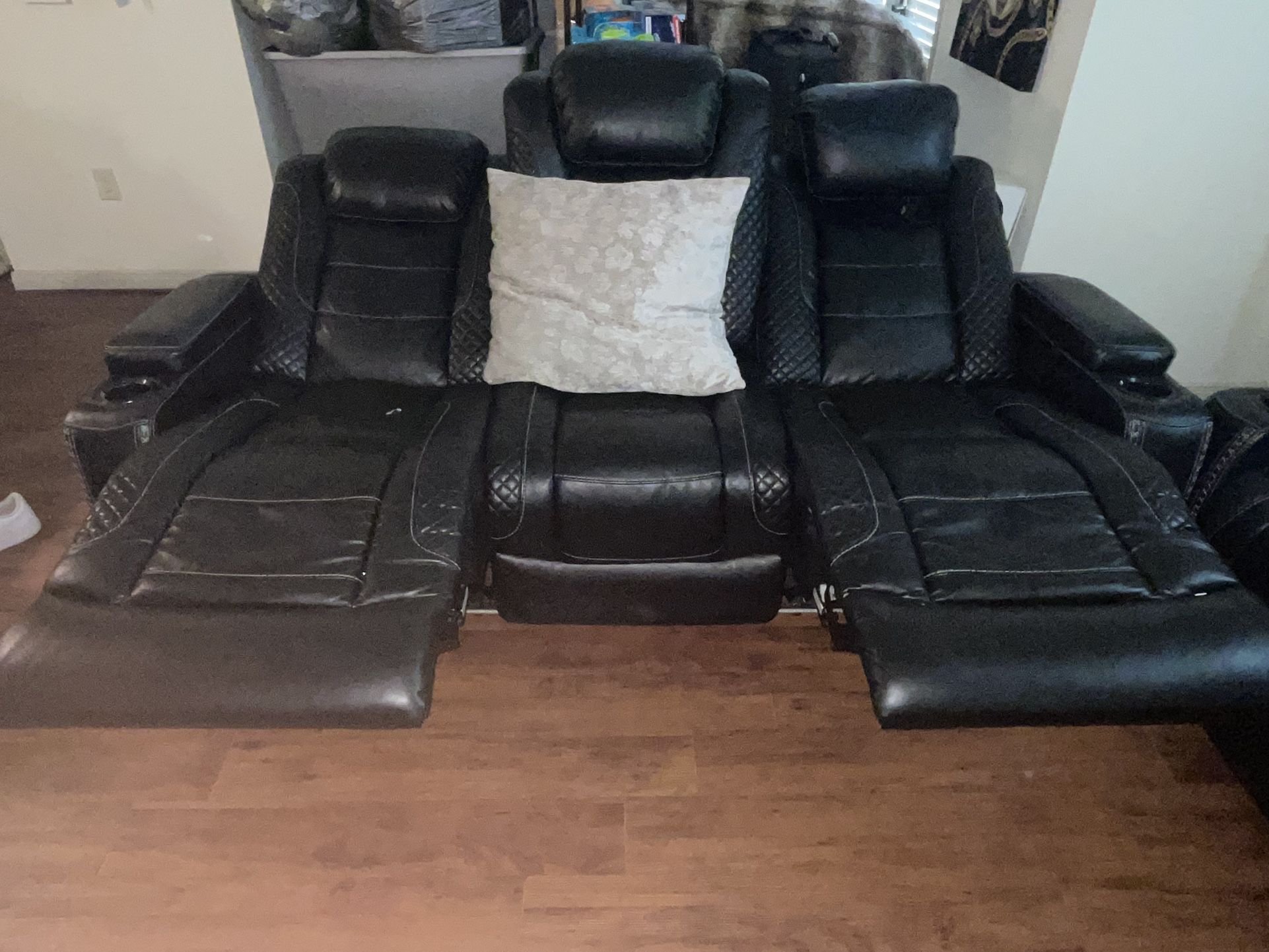 Black Real Leather Couch 