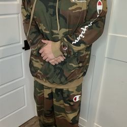 Champion, Big & Tall Fleece Set, Hoodie 3XL + Sweatpants 4XL, Camouflage Green