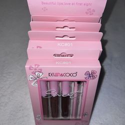 New Kevin & Coco 5 Piece Matte Lip Gloss and Lip Liner Set Brown Tones
