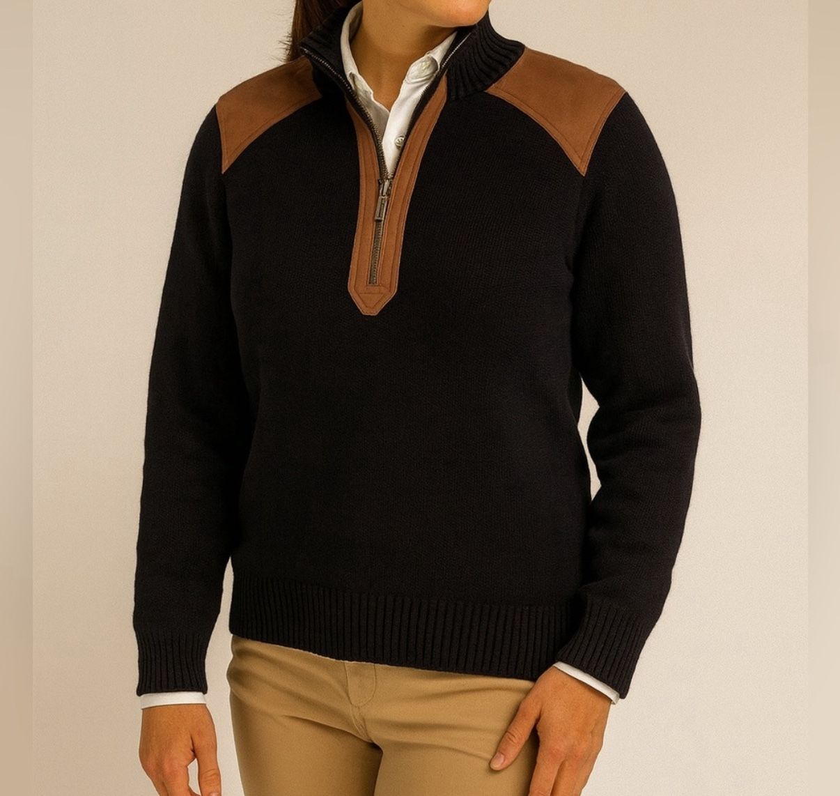 Vintage Lauren Ralph Lauren Zip Sweater Leather Patches PM Black