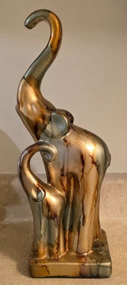 Vintage Gold Drip Glaze Elephant Mom & Baby Figurine Sculpture Decor Decoration Statue