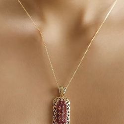 Genuine Mozambique Ruby Necklace - new!  in Rhodium and 18K Vermeil Yellow Gold Over 