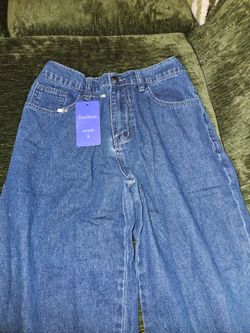 NWT Chouyatou High-Waist Ruffle Hem Wide-Leg Denim Jeans - Blue, Size Small