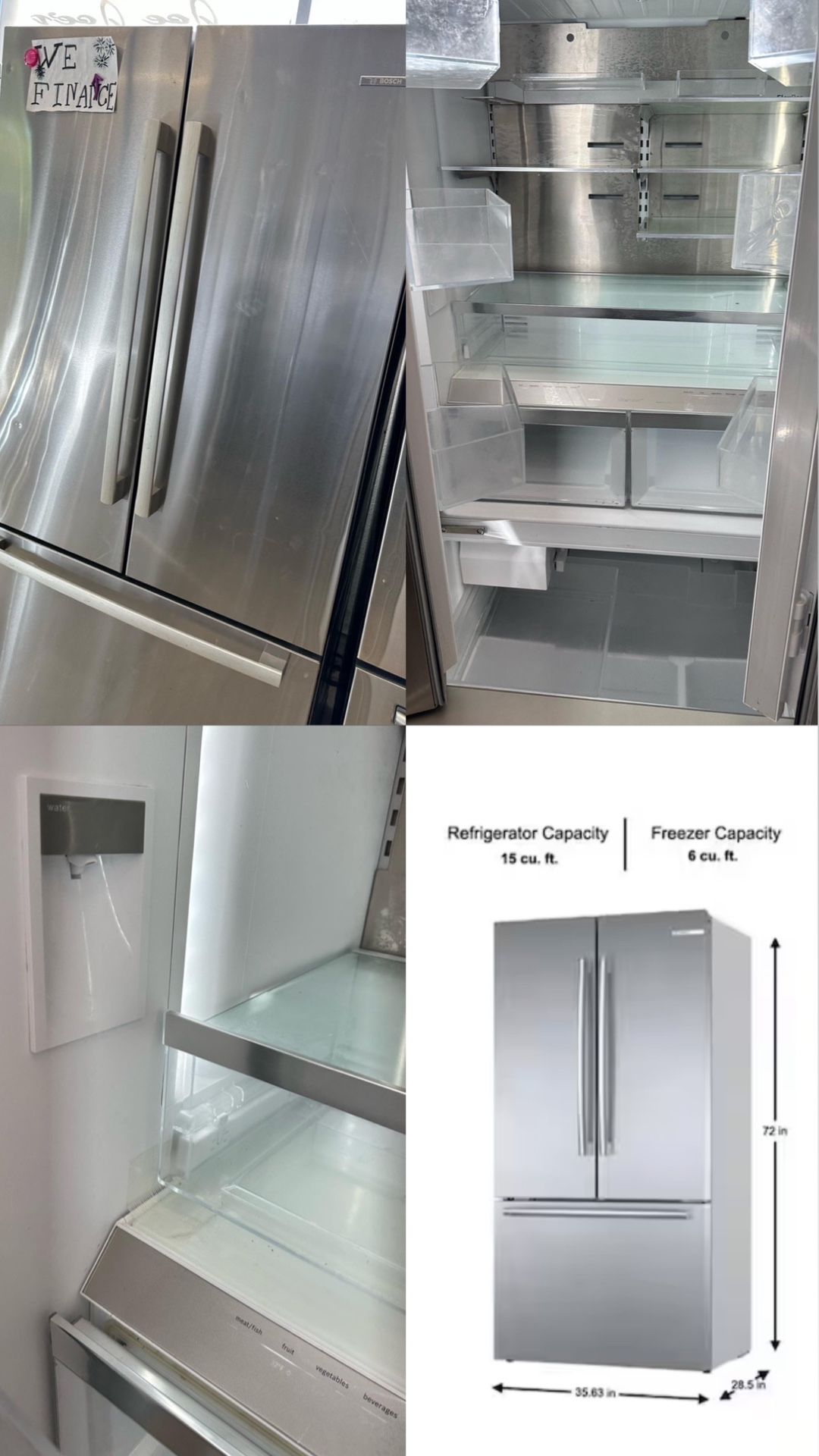 Bosch 800 Series 36 in. 21 cu ft Smart Counter Depth French Door Bottom Freezer Refrigerator in Stainless Steel w/ Ice & Water Model#: B36CT80SNS