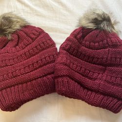2-Pack Fleece-Lined Pom Pom Winter Hats, Warm & Soft Beanies