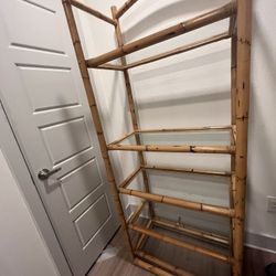 Large Midcentury Bamboo Etagere Display Shelving Unit, 1970s. 
