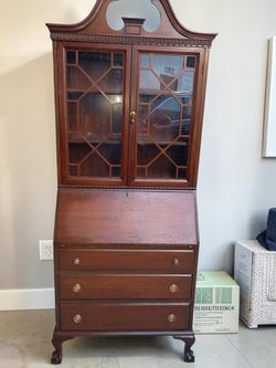 Vintage Mahogany Chippendale Secretary Desk & Bookcase – Claw Feet-#1167