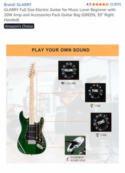 Full Size Electric Guitar for Music Lover Beginner with 20W Amp and Accessories Pack Guitar Bag (GREEN, 39" Right Handed)