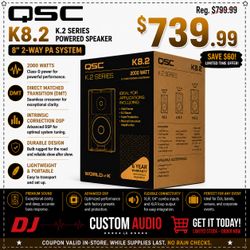 QSC 2000 Watt Compact 8" PA System With DSP K.2 Series K8.2 Karaoke DJ Minitor 🚨 No Credit Needed 🚨