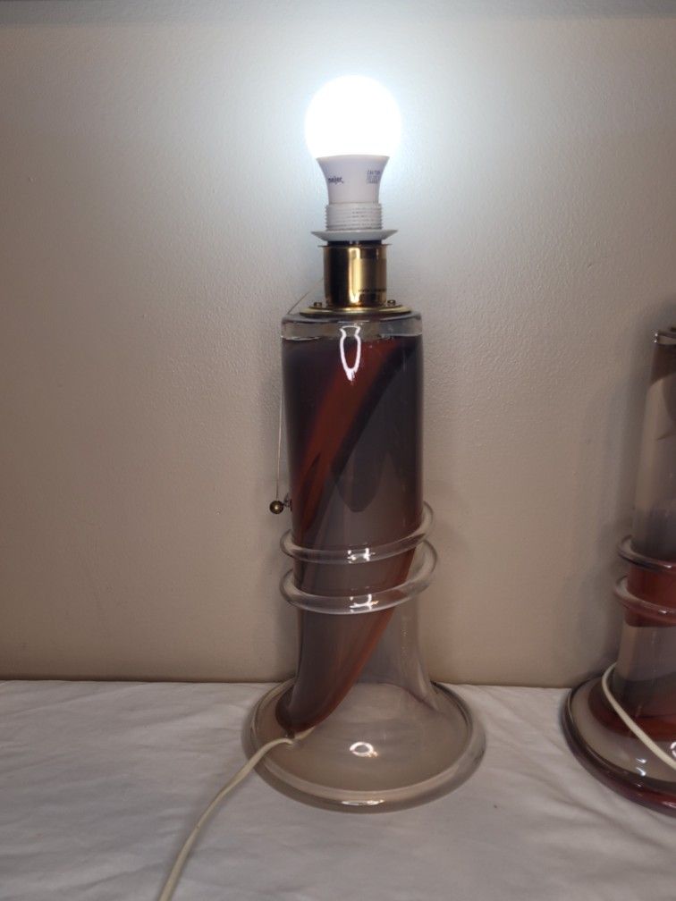 Set of MCM 2 Hanne Dreulter Ateljé Lyktan / Studio Åhus 1980s Glass Table Lamps Made In Sweden 