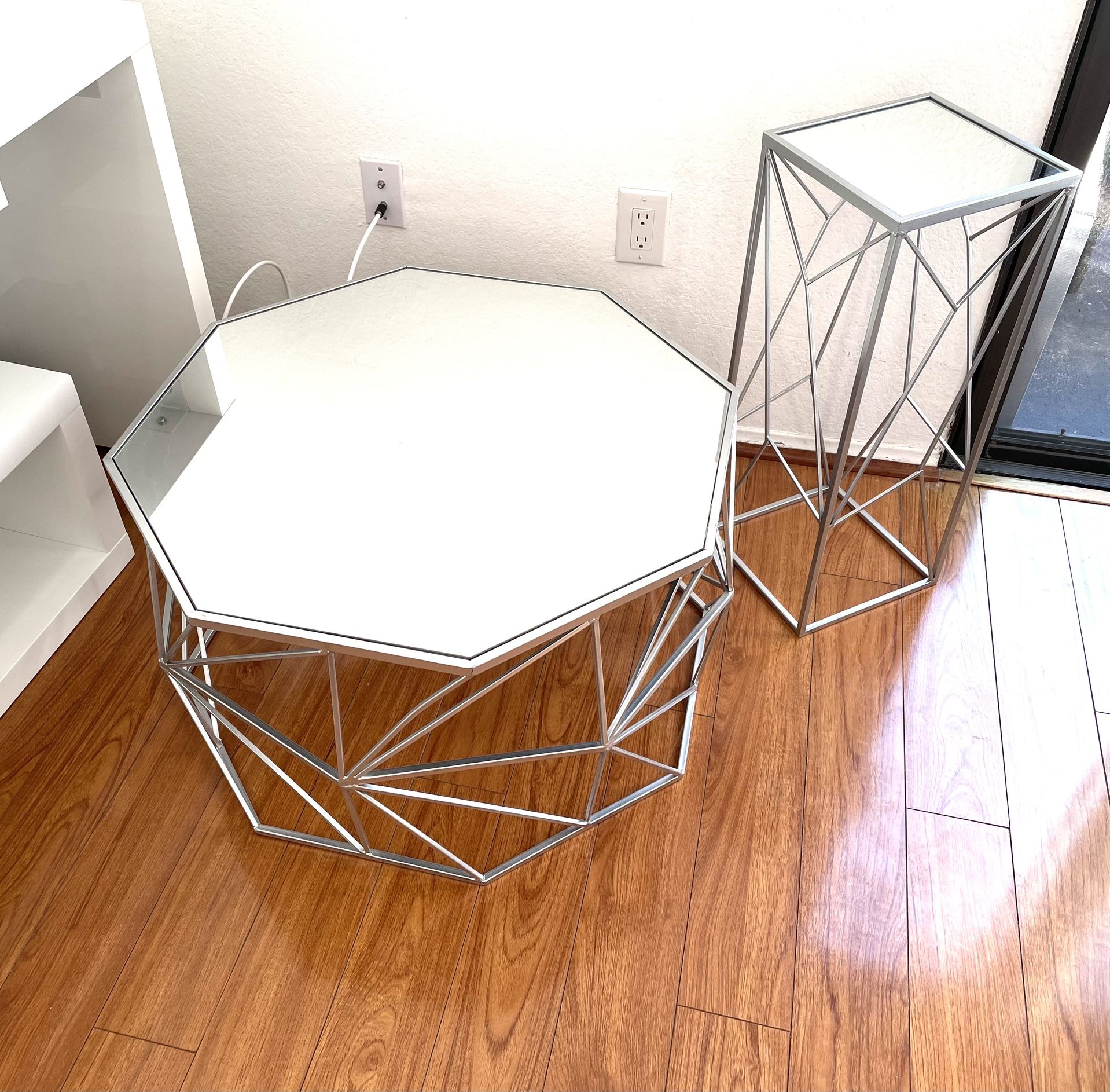 Silver Mirror Top Coffee Table and Side Table Set