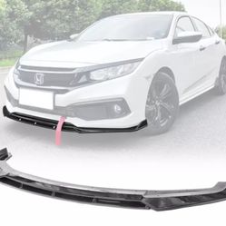 Fits 19-21 Honda Civic IKON V3 Style Front Bumper Lip 2PC - Gloss Black