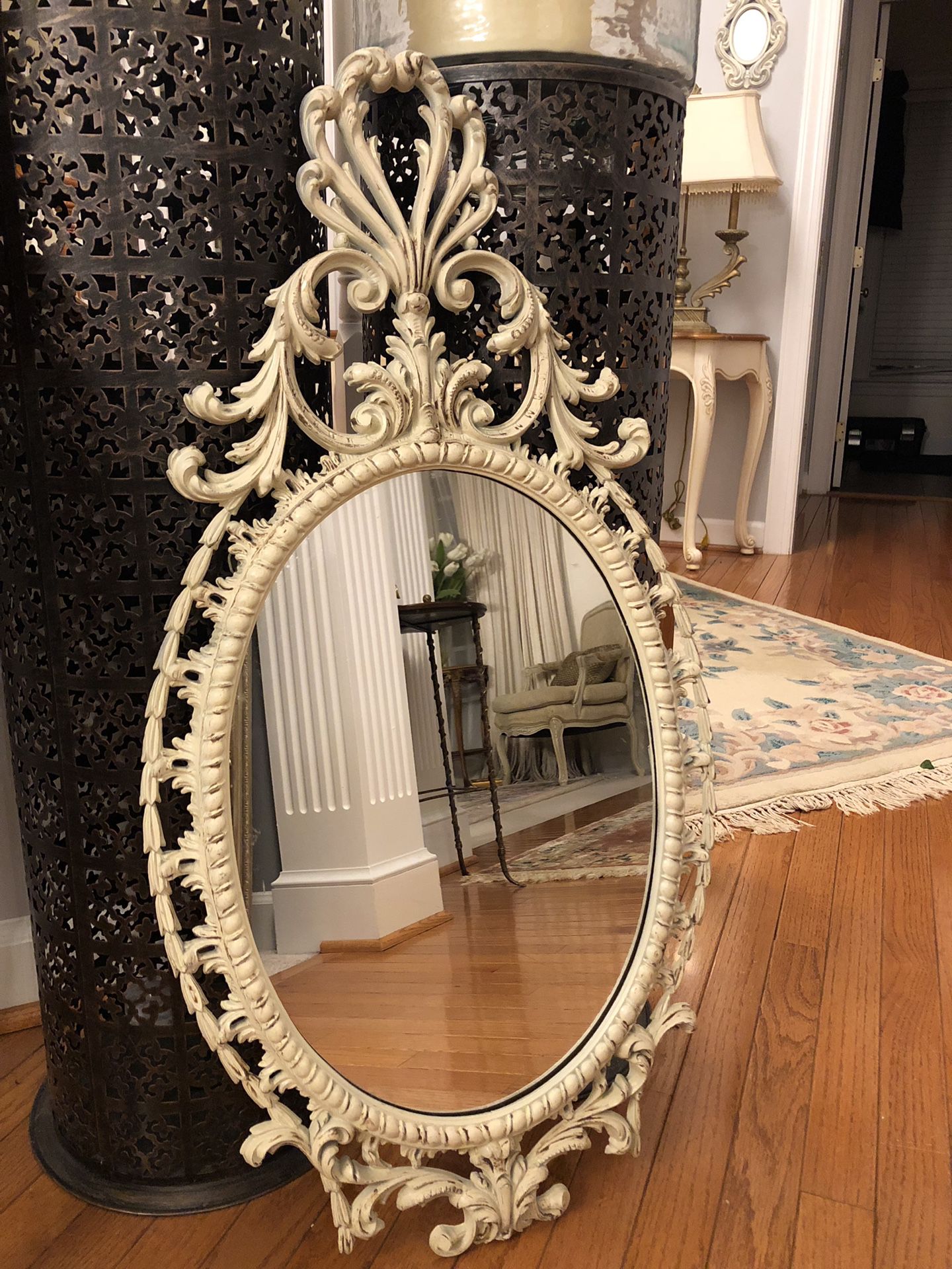33”X17”Antique Ornate Baroque Shabby Chic Ivory Distressed Mirror