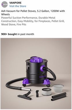 Vanpore Ash Vacuum 5.2 Gallon 1200W with Wheels