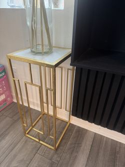 Gold And White Marble Side Table