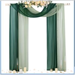 Socomi Wedding Arch Draping Fabric 29" x 20Ft 2 Panels Emerald Green and Sage Sheer Outdoor Curtain Drapes Extra Long for Bridal Baby Shower Birthday 