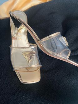 Guess Clear & Gold Heel Mule Sandals