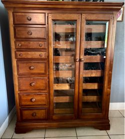 Wood  Cabinet with Drawers and Glass Doors