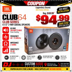 JBL Car Speakers Set 180 Watts 6.5" 2-Way Coaxial Speaker System Club 64 🚨 Payment Options Available 🚨