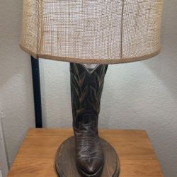 Vintage leather cowboy boot table lamp