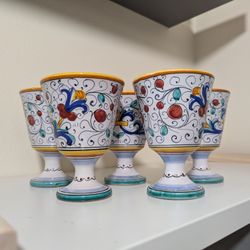 Collectible Ricco Deruta 5.5" Ceramic Goblet Cups Made In Italy - Set Of 5