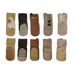 Toddler Non Slip Socks, 5 Pairs Cute Animal Baby Socks for Boys and Girls, Soft Cotton Socks for Kids (1-3 Years And 3-5 Years)