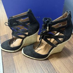 Aquazzura Wedge Platform Shoes Heels 38  Black Suede 