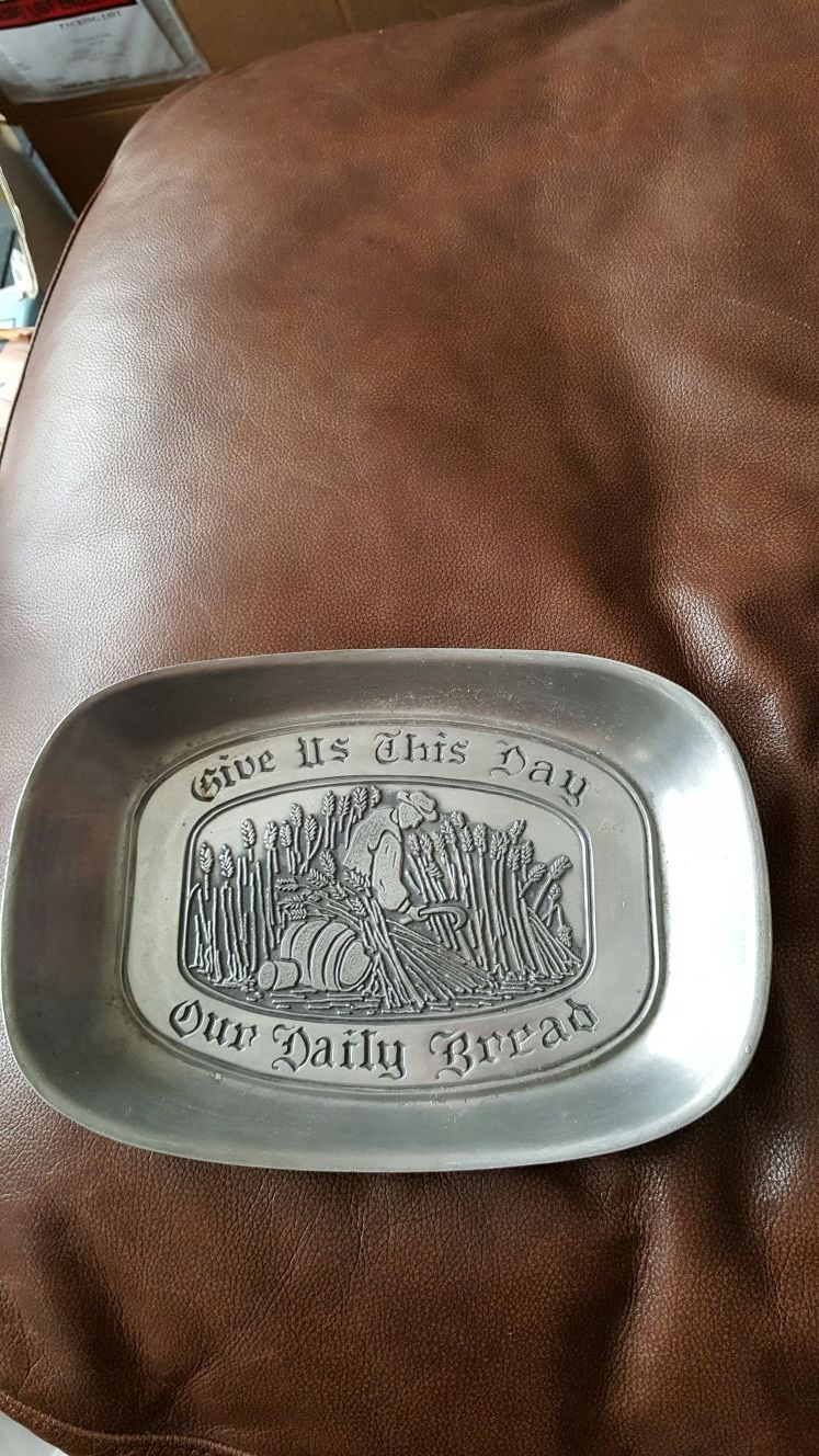 Vintage Eales Silver Plated Square Shaped Tray 1779 " Give Us This Day Our Daily Bread "