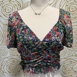 Urban Outfitters floral mesh ruched crop top 