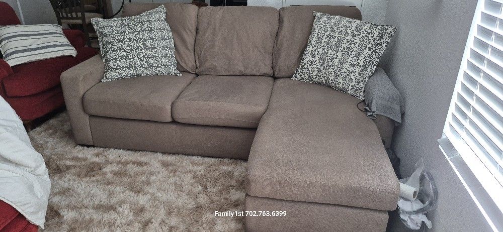 Nice Brown 2 Seat Couch with Chaise, Comfortable + Sturdy Only $75