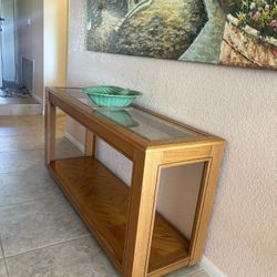 Free Glass-Top Console / Sofa Table – Oak Wood with Lower Shelf