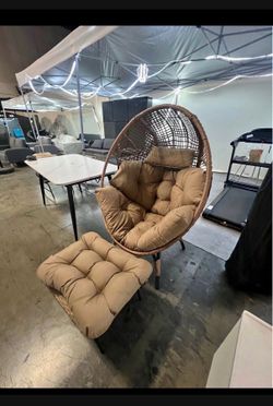 New 450 Ibs Capacity Indoor Outdoor Wicker Egg Chair Set w/ Ottoman Footrest