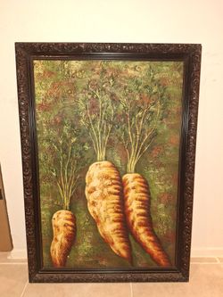 Large Framed Carrot Still Life Painting