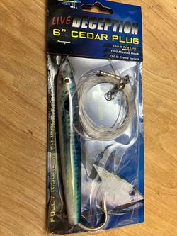 Ahi Live deception 6" Cedar Plug Saltwater Trolling Lure, Blue Mackerel, New, Rigged