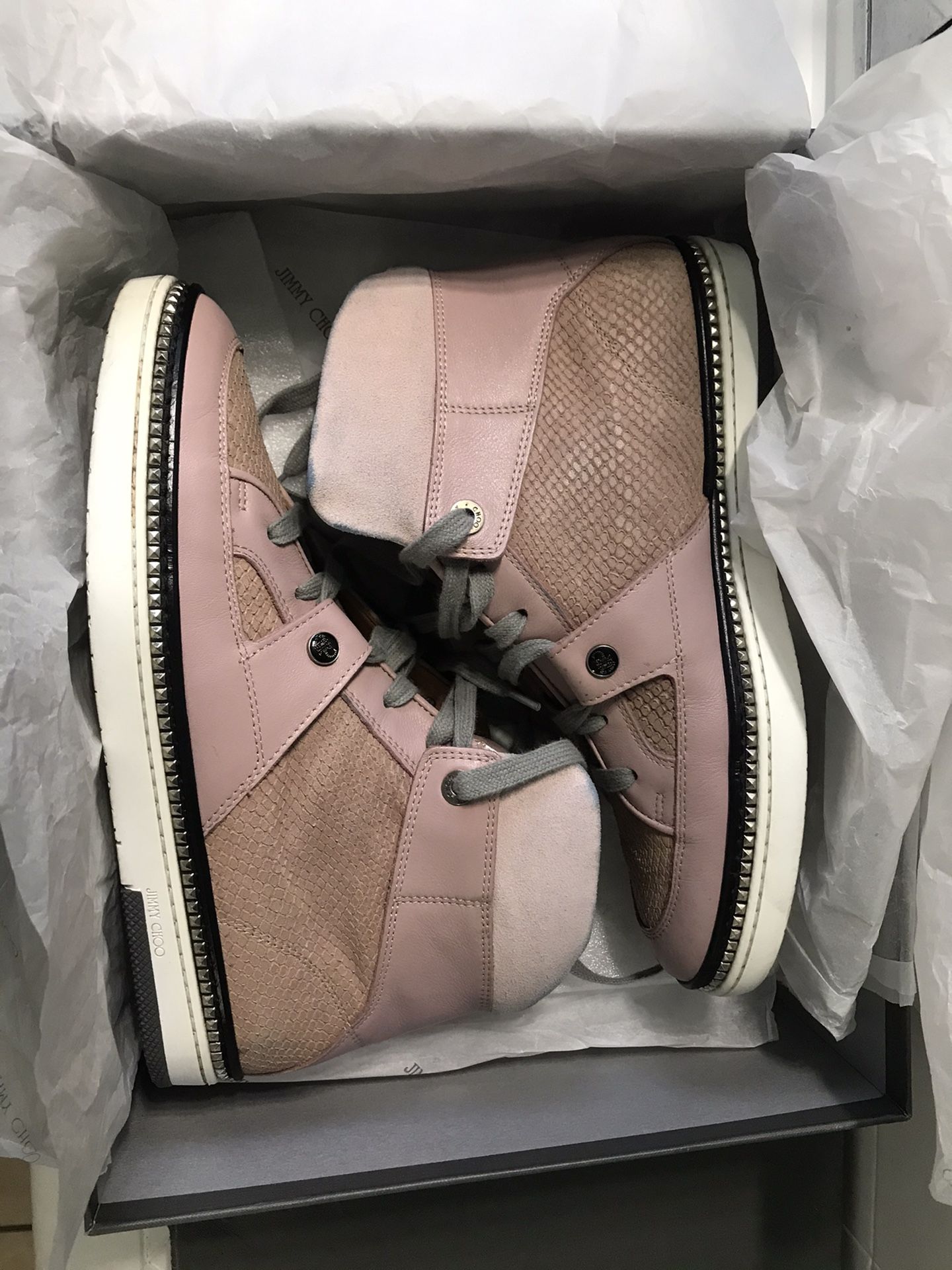 Jimmy Choo Barlowe High Top Sneakers Jimmy Choo Barlowe Leather Hightop Lace Up Sneakers Men Size  main image 3