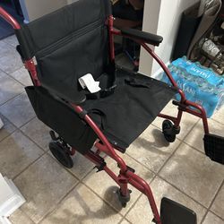 Wheelchair-19” Seat Width Transport Wheelchair With Footrests + Lap Belt And Side Storage Bag