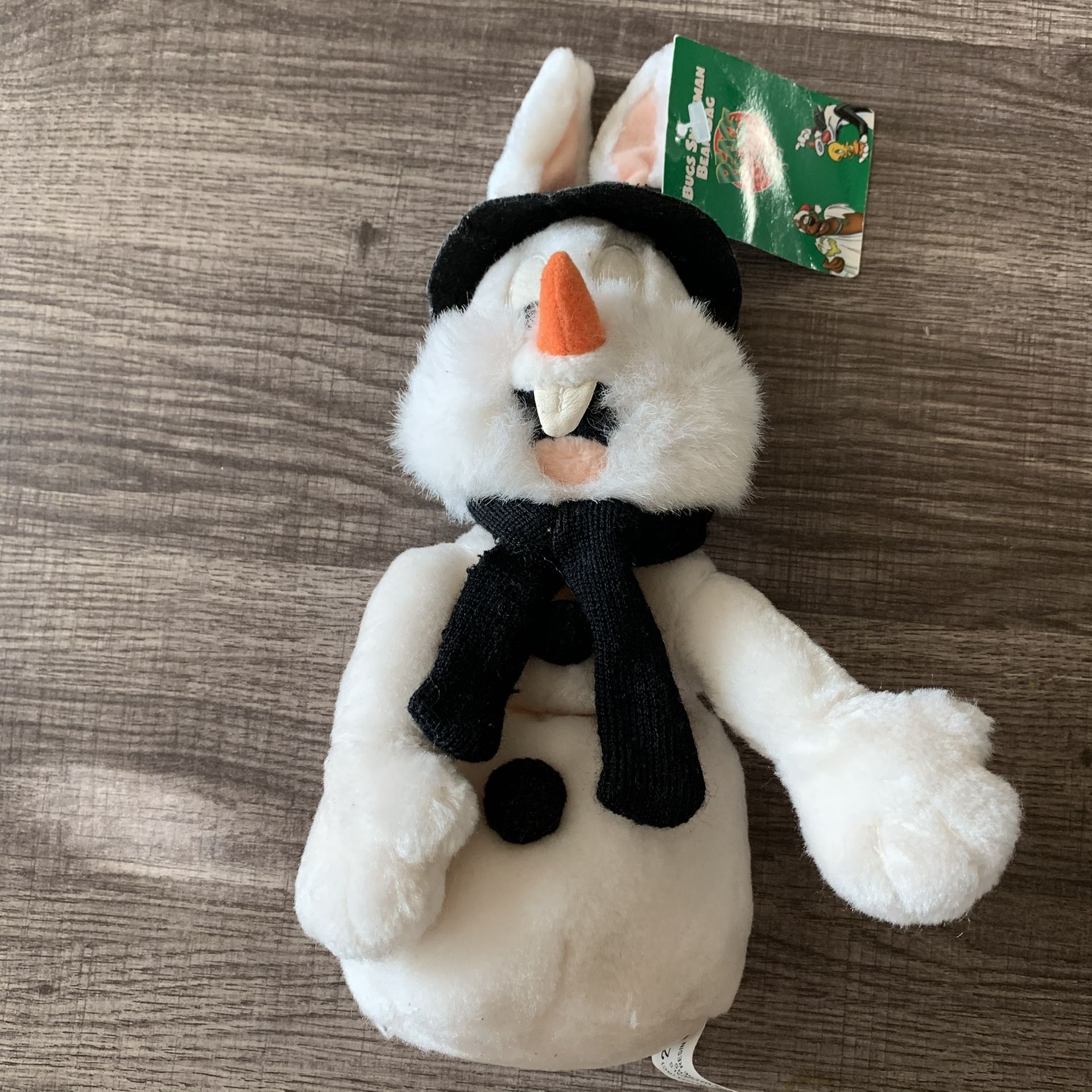 1998 Bugs Bunny Snowman Looney Tunes Bean Bag Christmas 9" Stuffed Animal Plush