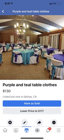 Table linens purple and teal