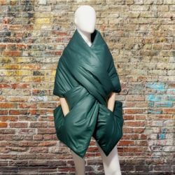 Woman's Large Scarf Puffer 20x80 in with 2 pockets. Quilted blanket shawl. Warm winter puffer jacket, soft vest. Cape Around Shoulders Wrap.