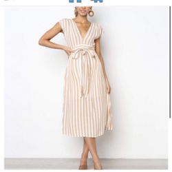 Stripe Nude Casual Maxi Dress